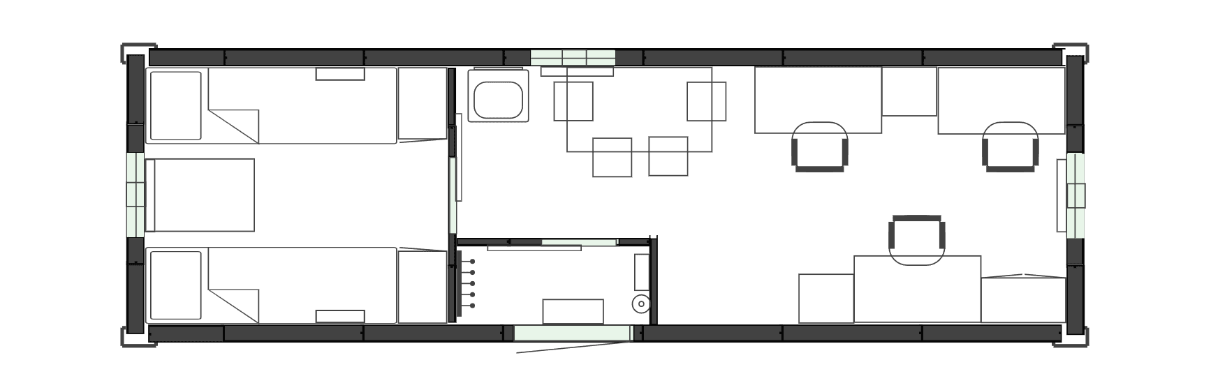 Планировочное решение - Вагон-дом жилой на 4 человека с офисом