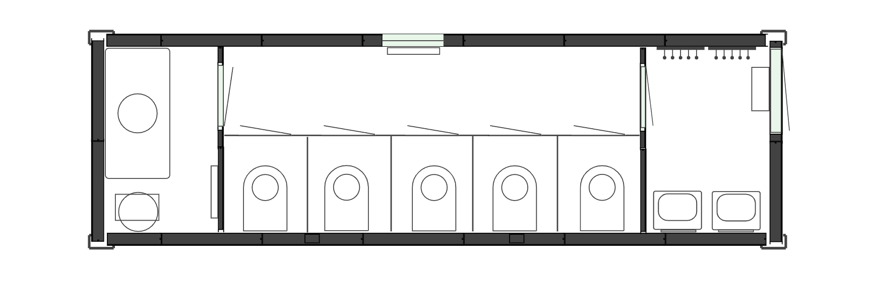 Планировочное решение для Вагон-туалет на 5 кабинок